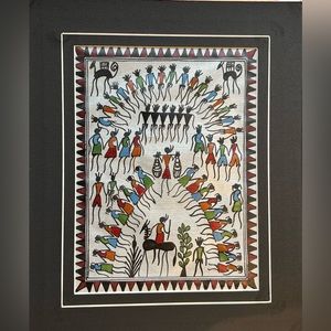 NWOT Hand Painted Saura Art on Silk ( Indian Folk Art)